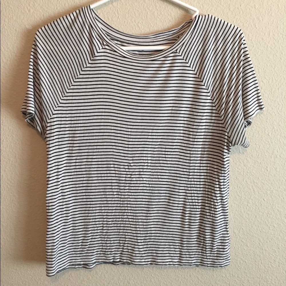 American eagle white and black stripped crop top